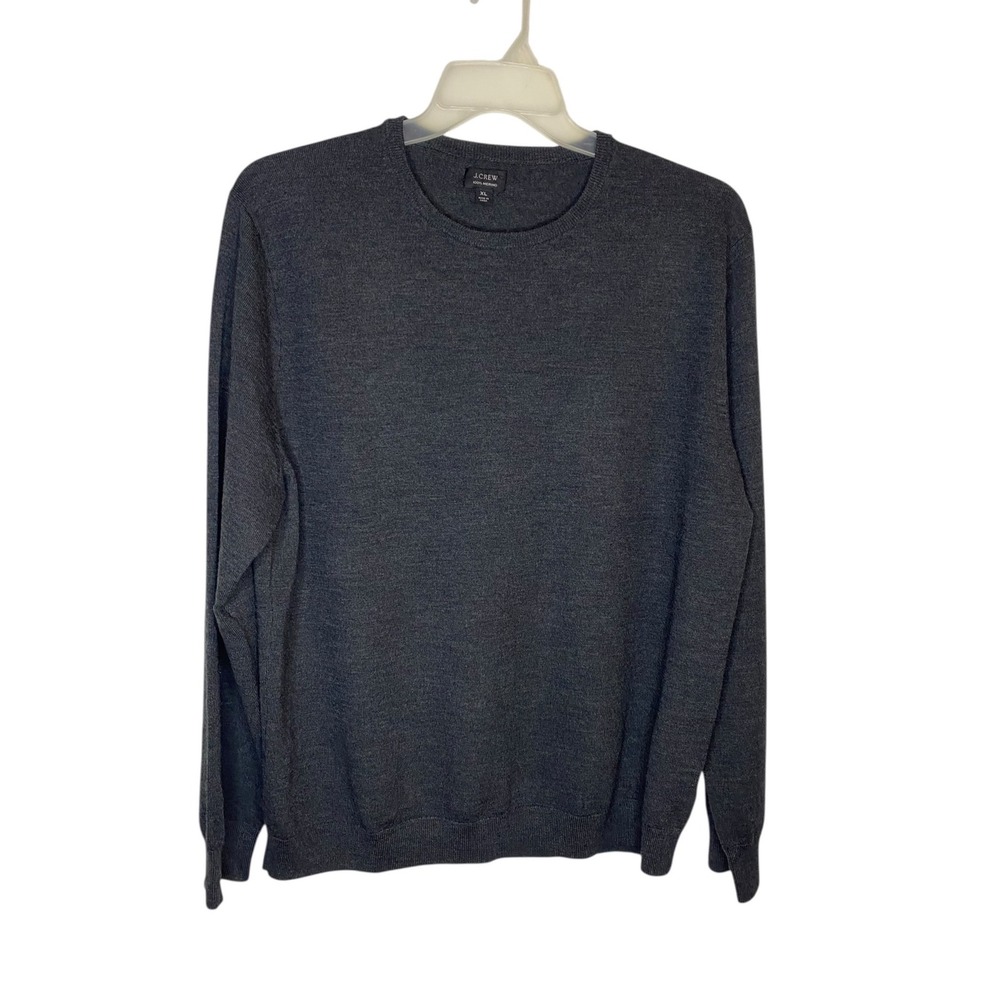 J. Crew Mens XL Dark Grey 100% Merino Wool Crew Neck Pullover Sweater